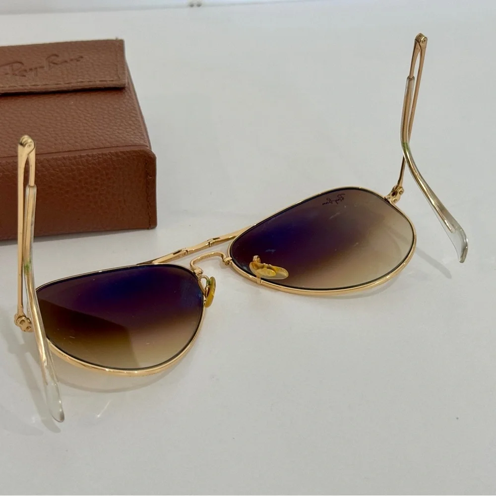 Ray-Ban Gold Aviator Sunglasses with Brown Gradient Lenses - Picture 6 of 9